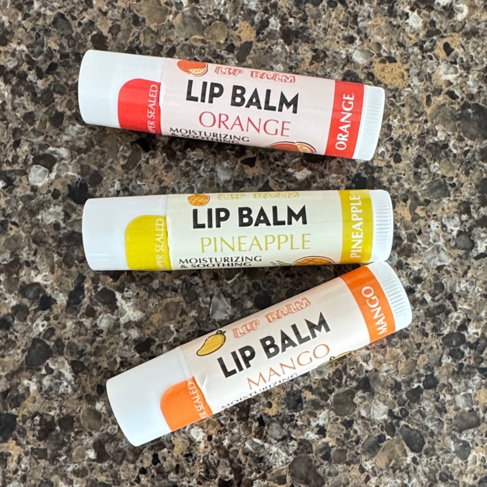 New Moisturizing Lip Balm Set of 3 - Orange, Pineapple, Mango